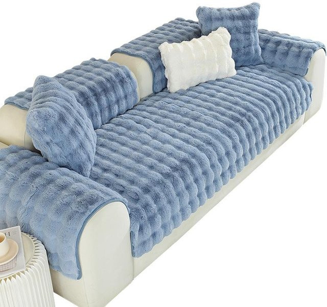 Rutschfester Plüsch Sofabezug von Your Warm Home in Blau, weich und atmungsaktiv für das Sofa, B/T: 110 x 110 cm - Bild 1