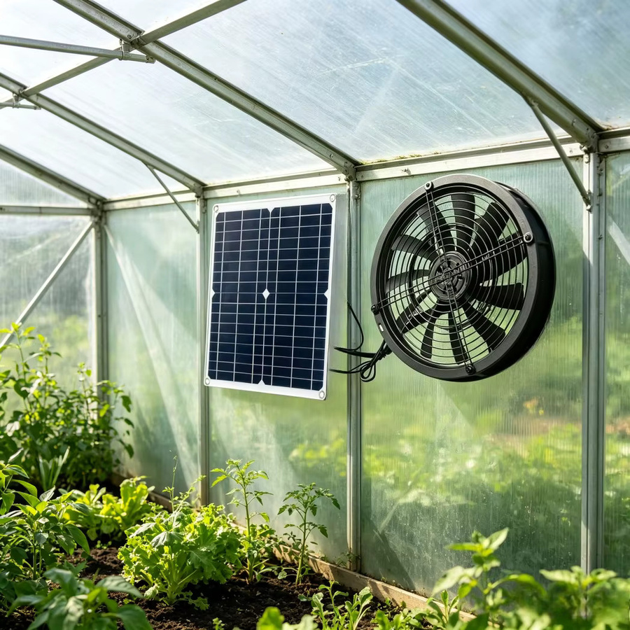 EESBAO Solar-Abluftventilator-Kit 15W in Schwarz für Gewächshaus, Hundehütte und Wohnmobil mit automatischer Belüftung und wetterfestem Design - Bild 2