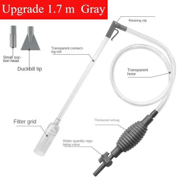 Yiran Furniture Aquarium Siphon Staubsauger Set zur Kies- und Sandreinigung mit Verlängerungsrohr in Grau - Bild 1