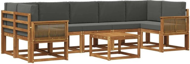 vidaXL Outdoor-Sofagarnitur 8-teilig aus Akazienholz und Anthrazit Polyester mit Polstern in L-Form - Bild 1