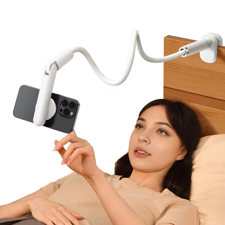 Oatsbasf Universal-Schwanenhals-Telefonständer Magnetisch, Flexibler Lazy Holder mit 360 Grad Drehbarkeit und Bett-Telefonclip, Farbe: Weiß - Bild 2