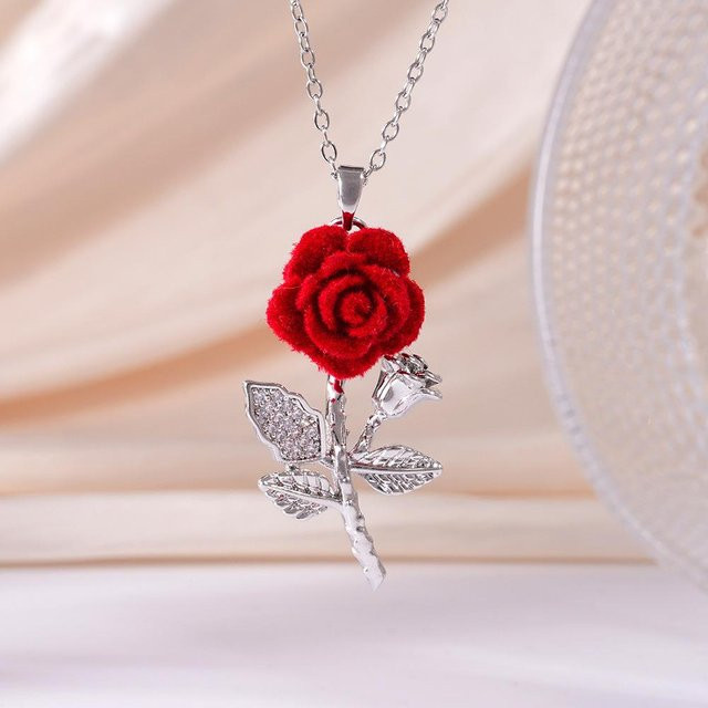 TuiYing001 Halskette mit Rose Blume Anhänger, Edelstahl, Zirkonia, Damen, Weiß - Bild 1