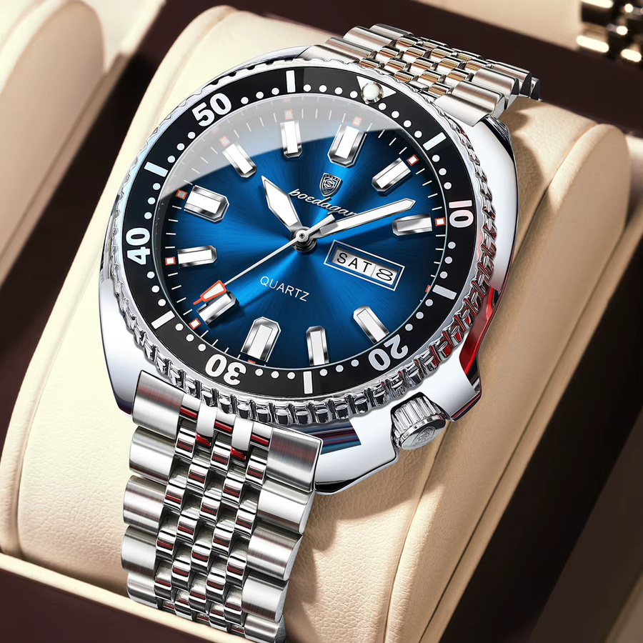 POEDAGAR Armbanduhr Quarz, Edelstahl, Blau, Herren - Bild 2