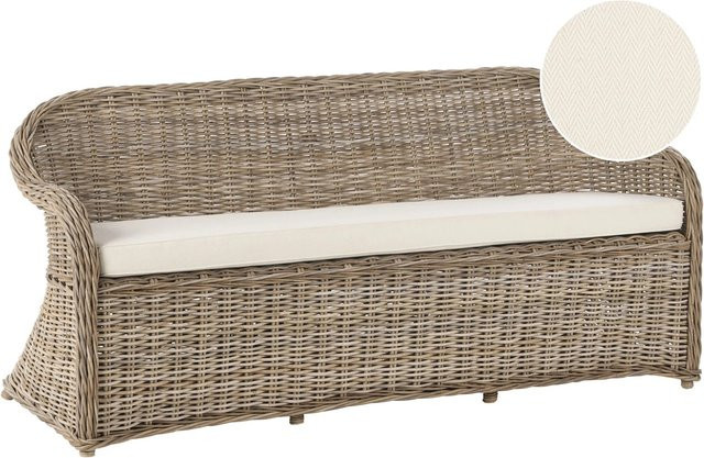 Beliani Gartensofa Boho Polyrattan in Weiss mit Polsterung und Kissen, B/T/H: 189 x 66 x 87 cm - Bild 1