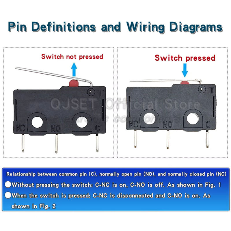 5 Stück KW12 Reise-Endschalter Mikroschalter Set mit Griff, 5A 125V/250V, KW11-3Z-2, KW12-N 2Pin/3Pin, KW12-A 1NO/1NC - Bild 5