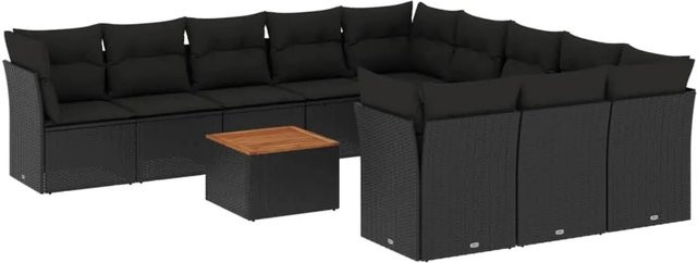 vidaXL 12-tlg Garten-Sofagarnitur aus PE-Rattan und Akazienholz mit Kissen in Schwarz und Braun - Bild 1