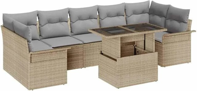vidaXL Garten-Sofa-Set aus Poly Rattan in Beige mit 8 Teilen, L-Form mit Eck-Sitz, Mittel-Sitz, Armsofa, Tisch und UV-beständigen Kissen - Bild 1