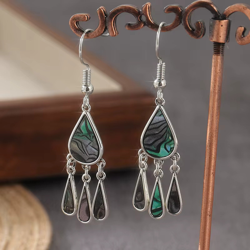 Ohrringe Wassertropfen-Design, Abalone-Muschelmuster, Silber, Damen - Bild 1