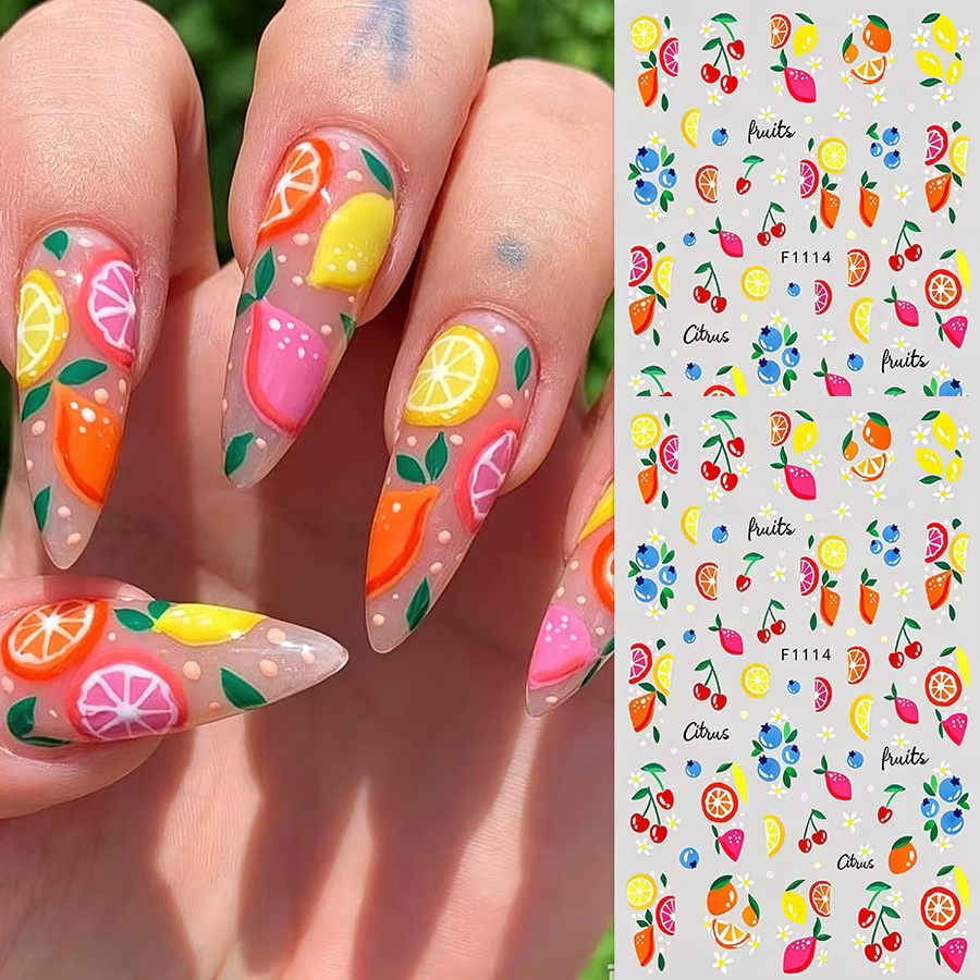 Full Beauty Nagelaufkleber Sommer-Frucht, Kirsche, Zitrone, Blaubeere, Erdbeere, Glänzend, 2 Stück - Bild 2