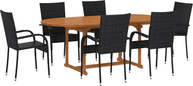 vidaXL 7-tlg Garten-Essgruppe aus Akazienholz und Poly Rattan in Schwarz - Bild 1