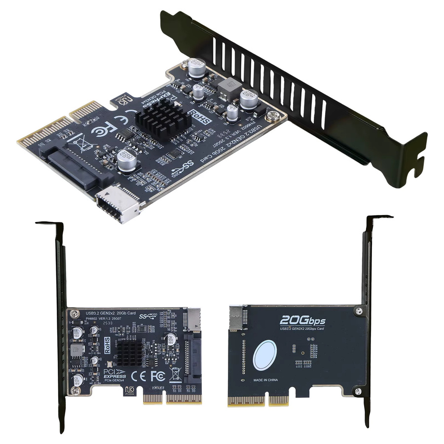 APWIKOGER USB-C PCIe Erweiterungskarte Typ-E mit 20 Gbit/s für Desktop-PC Frontpanel, Schwarz - Bild 4