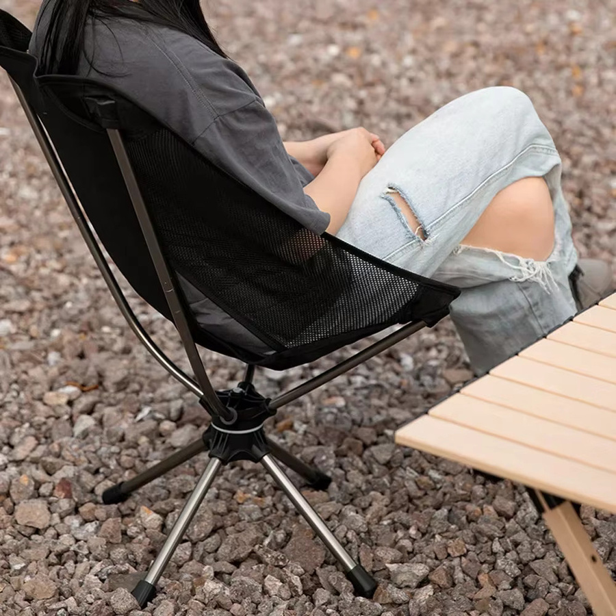 LIUSHADUOLA Tragbarer Camping-Drehstuhl aus Textilene und Metall in Schwarz - Bild 3