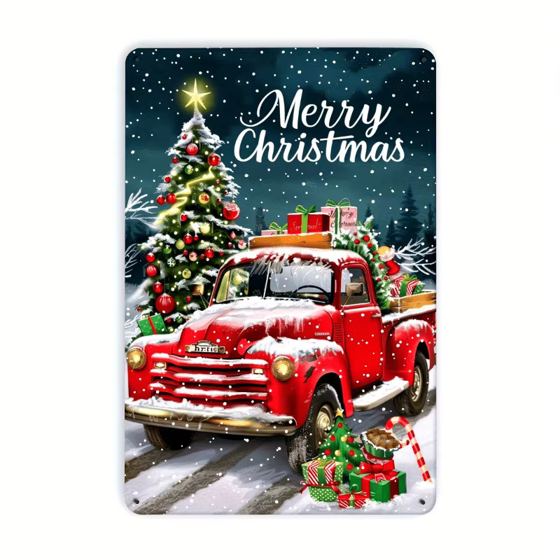 Potdemiel Retro-Weihnachtsblechschild aus Metall als Wandkunst im Vintage-Stil, B/H: 30 x 20 cm - Bild 4