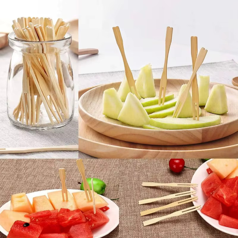 100 Stück Einweg Holz Obstgabeln in Braun für Dessert, Kuchen und Vorspeisen - Bild 2
