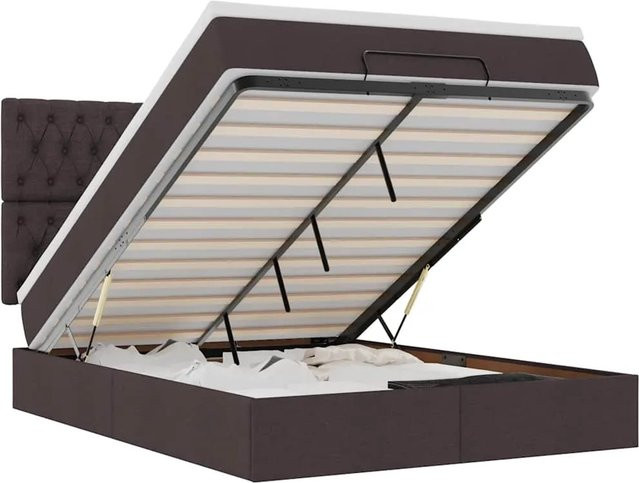 vidaXL Ottoman-Bett mit Matratze, LED-Unterbettbeleuchtung und USB-Ladeport, Dunkelbraun, B/T: 140 x 200 cm - Bild 1