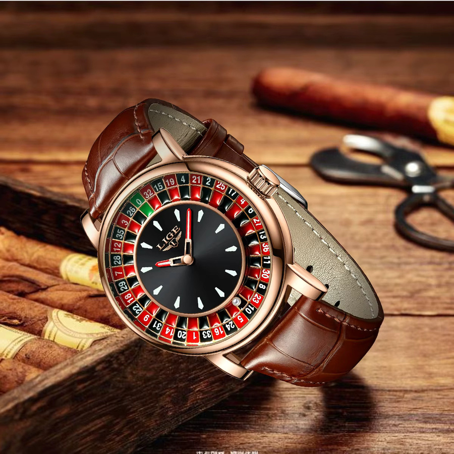 LIGE Armbanduhr Leder, Silber, Herren - Bild 2