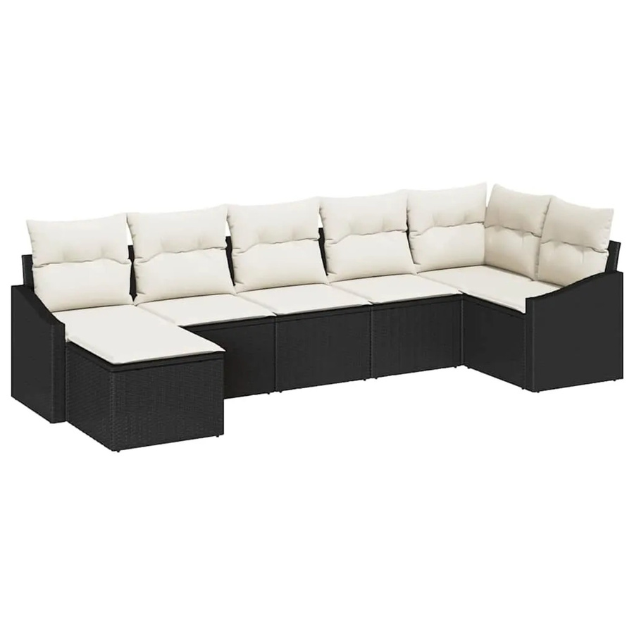vidaXL Garten-Sofa-Set 7-teilig in Schwarz-Creme aus Poly-Rattan mit Polsterung und Fußhocker - Bild 2