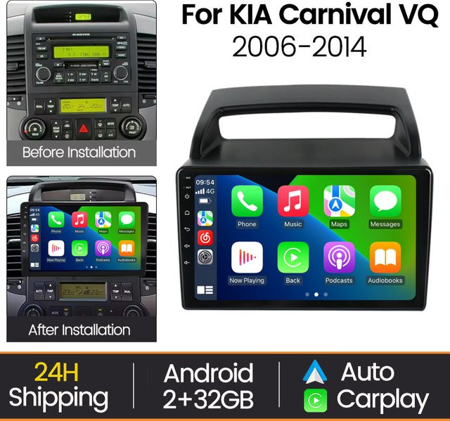 MEKEDE Android Multimedia-Player Autoradio mit Carplay und Navigation für Kia Carnival VQ 2006 - 2014 in Schwarz - Bild 1