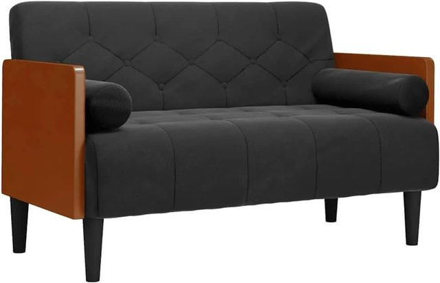 vidaXL Zweisitzer-Sofa aus Samt mit Nackenrollen in Schwarz, B/T/H: 116 x 74,5 x 68 cm - Bild 1