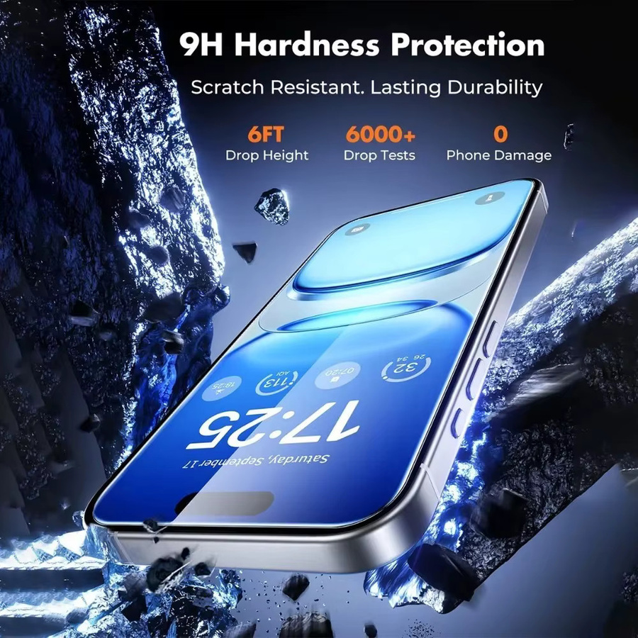 3er-Pack Full Cover Displayschutzfolie aus gehärtetem Glas für iPhone 17 16 15 14 13 12 11 Pro Max Plus XR XS in Transparent - Bild 3