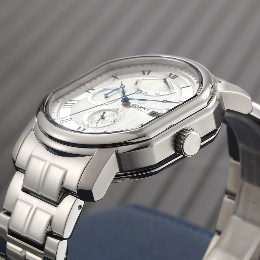 BERNY Armbanduhr, Automatik, Edelstahl, Saphirglas, Silber, Herren - Bild 5