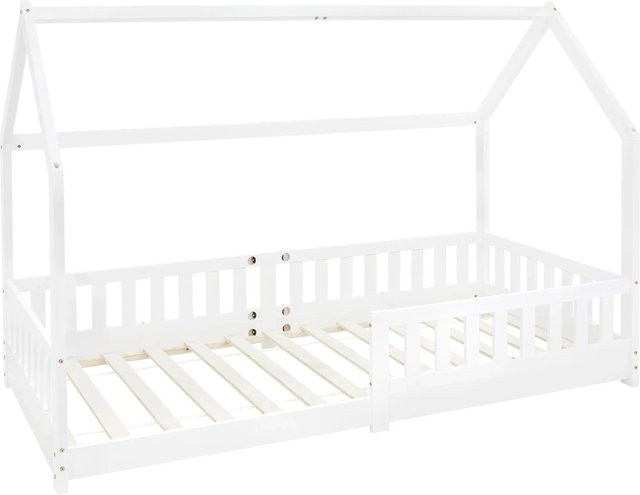 ML-Design Kinderbett Hausbett aus Kiefernholz mit Dach und Rausfallschutz, Weiß, B/T/H: 90 x 200 x 142 cm - Bild 2