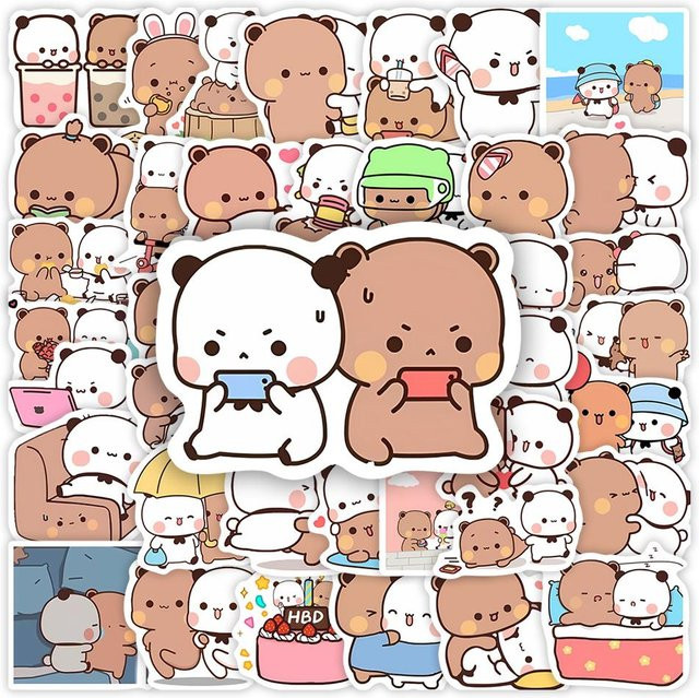 Binchi Kawaii Bubu und Dudu Aufkleber Set mit süßem Bärenpaar in Multicolor, wasserfeste Dekorationsaufkleber für Handy, Laptop und Flaschen - Bild 1