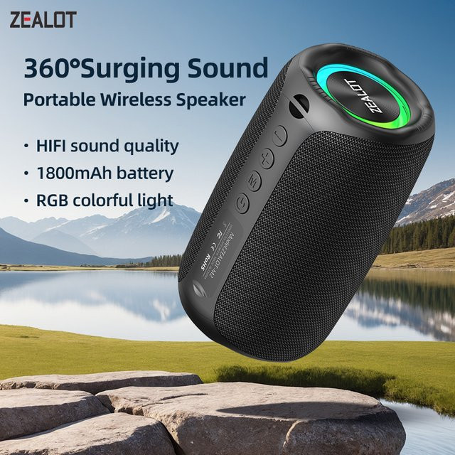 ZEALOT-M2 Tragbarer Bluetooth-Lautsprecher mit verbessertem Bass, Bluetooth 5.3, 10 Stunden Spielzeit, Schwarz - Bild 1