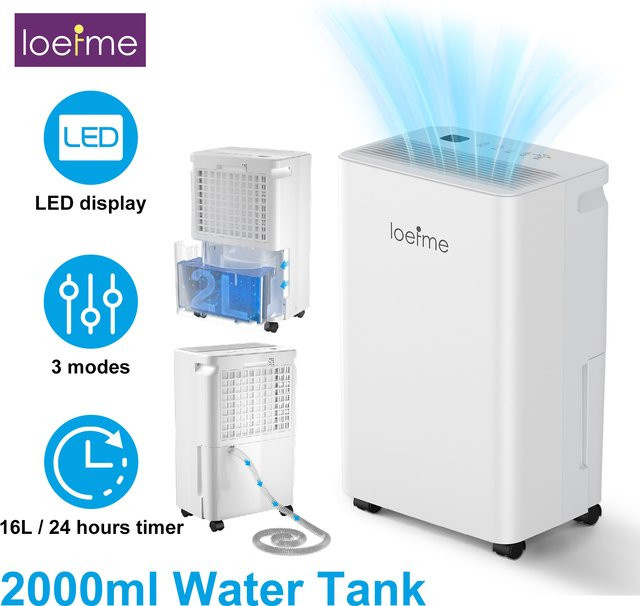 LOEFME Elektrischer Luftentfeuchter in Weiß mit 2,0 l Tank, App-Steuerung und 24-Stunden-Timer für Keller und Schlafzimmer - Bild 1