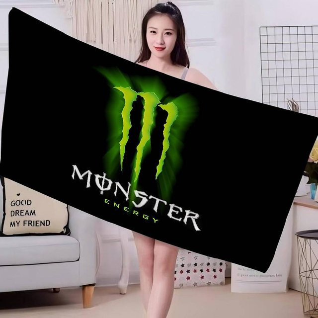 M-Monsters Logo Energie Mikrofaser-Strandtuch von Cool Studio, schnelltrocknend und super saugfähig, Schwarz, B/H: 50 x 100 cm - Bild 1