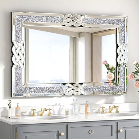 Wisfor Wandspiegel in Silber mit rechteckigem Glas und dekorativem Kristallrahmen, B/H: 90 x 90 cm