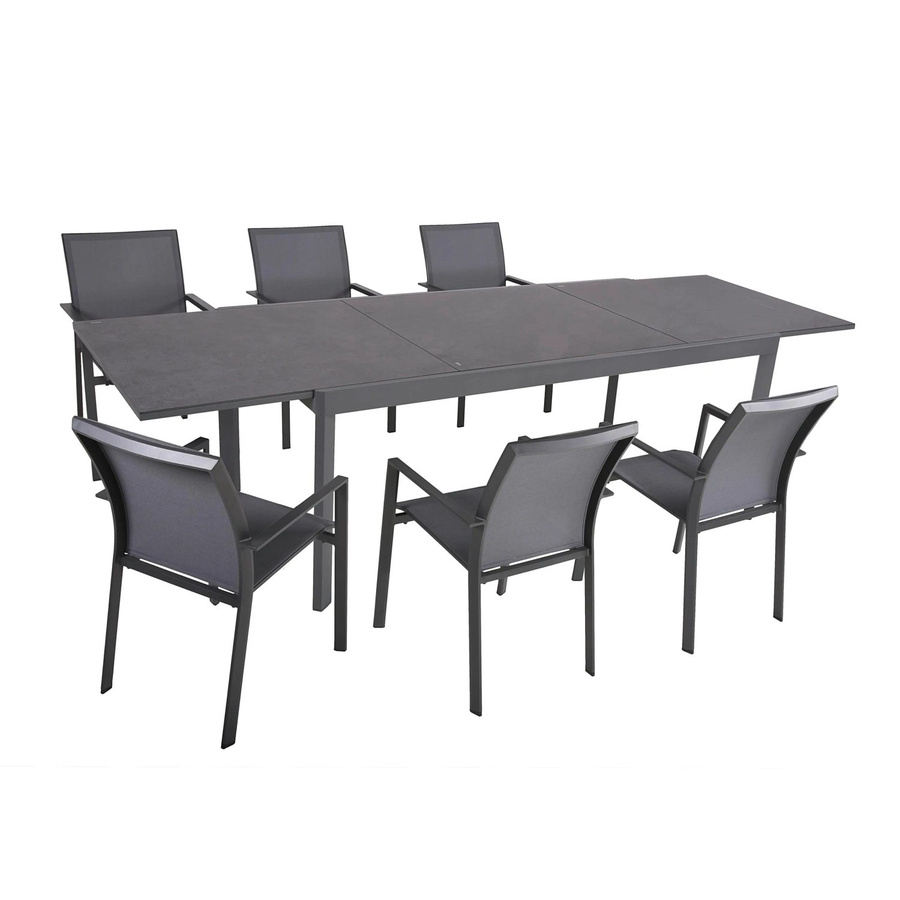 DELUKE Garten-Sitzgruppe EERO 7-teiliges Gartenmöbel-Set in Grau mit ausziehbarem Esstisch aus Glas und Aluminium - Bild 2