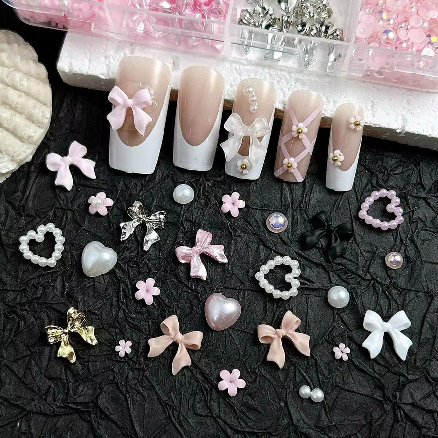 HotPress Nagel Charms Schleife Blume Perle Herz, Glänzend - Bild 3