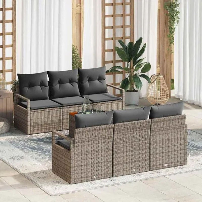 vidaXL Garten-Sofa-Set aus Poly-Rattan mit 7 Kissen in Grau - Bild 1