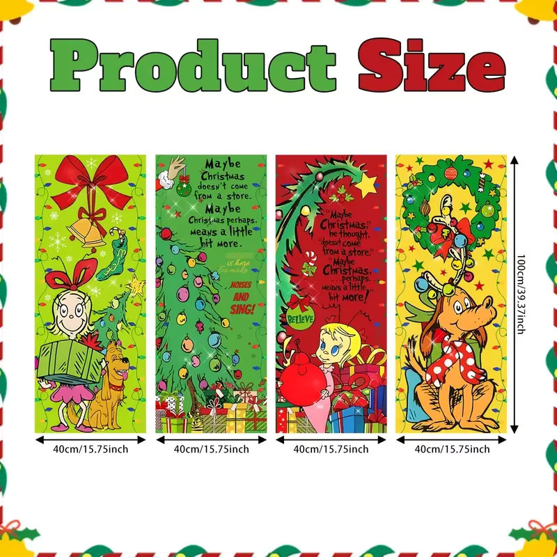 VIKAMA 4er Set Willkommen bei Whoville Weihnachtsbanner, mehrfarbige Textil-Wimpel für deine Weihnachtsdekoration und festliche Partys - Bild 5
