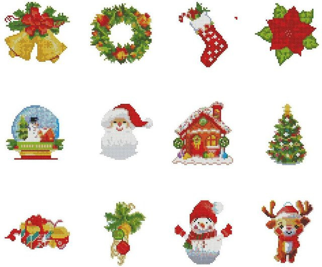 12er Set AZQSD DIY Diamantmalerei Weihnachten Kit mit Santa Claus und Schneemann als Wanddeko in Multicolor - Bild 1
