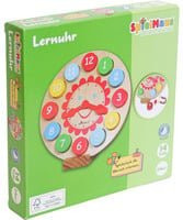 SpielMaus Holz Lernuhr als buntes Lernspielzeug mit verstellbaren Zeigern und herausnehmbaren Zahlen - Bild 1
