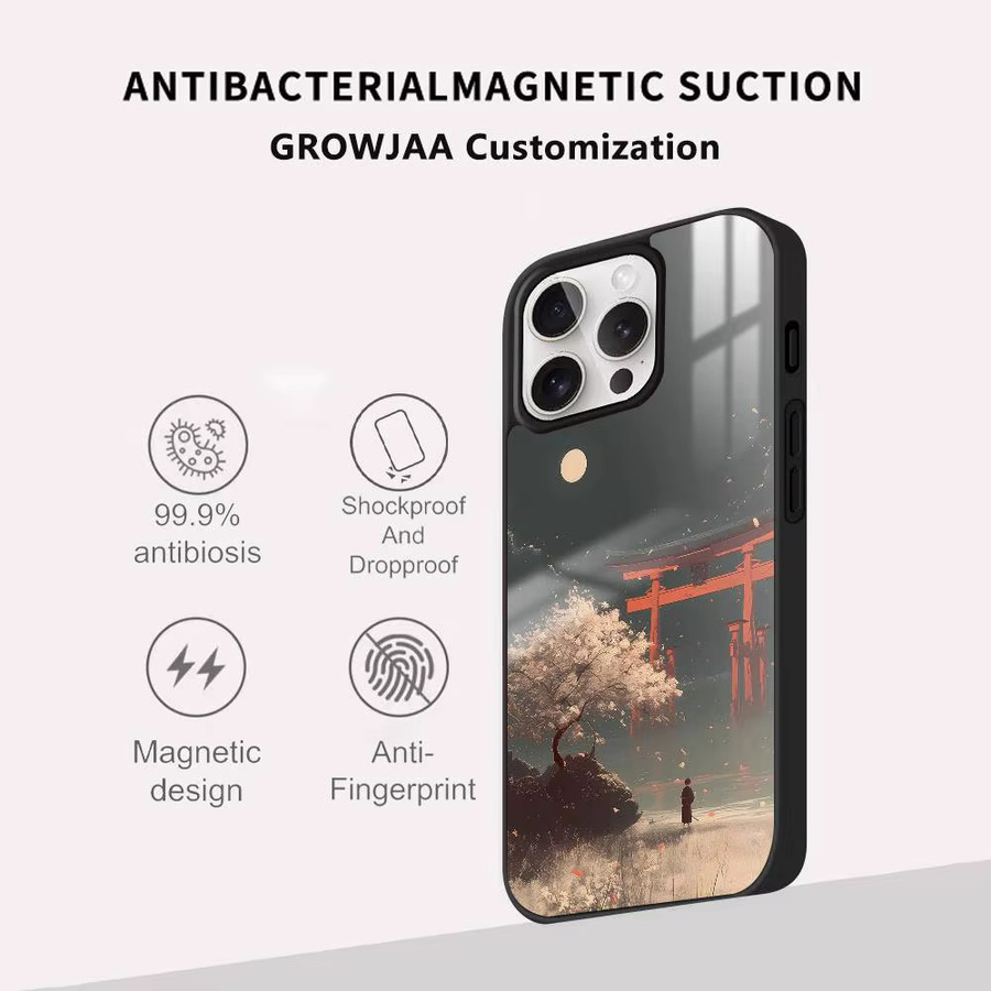 Japan Retro Lucky Torii Handyhülle mit Spiegel und MagSafe für iPhone 17 16 15 14 13 12 11 Pro Max Plus Mini, Mehrfarbig - Bild 3