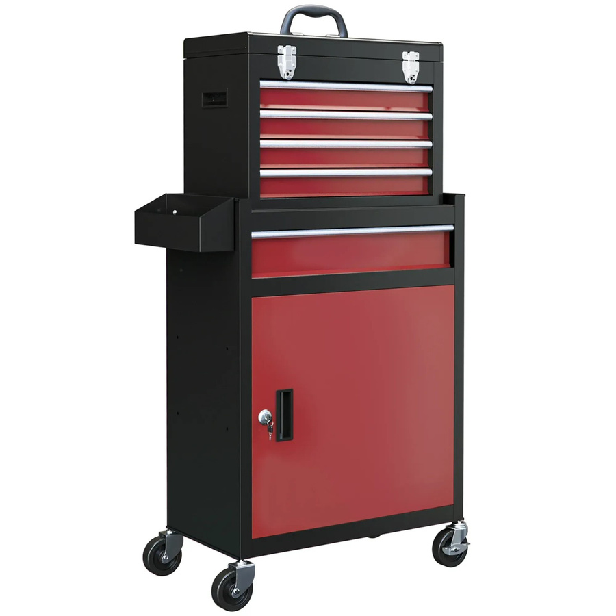 HOMCOM Werkstattwagen aus Stahl in Rot und Schwarz, abschließbar und rollbar, Höhe: 102 cm, Breite: 28 cm, Tiefe: 23 cm - Bild 2