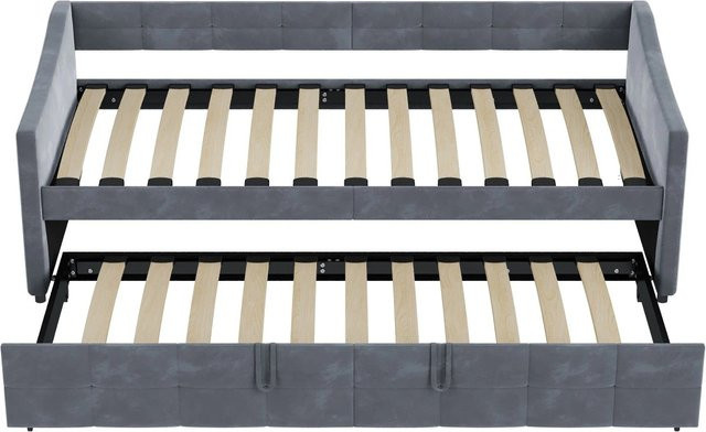 PXloue Schlafsofa als Tagesbett in Grau mit Samtstoff und Seitentaschen, Ausziehbett B: 90-180 cm, T: 190-200 cm - Bild 1