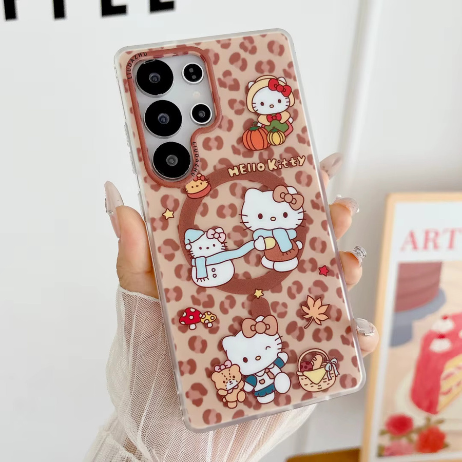 Sanrio Hello Kitty Silikonhülle mit Leopard Print und Magnetfunktion für Samsung Galaxy S26 S25 S24 S23 Ultra, Multicolor - Bild 2