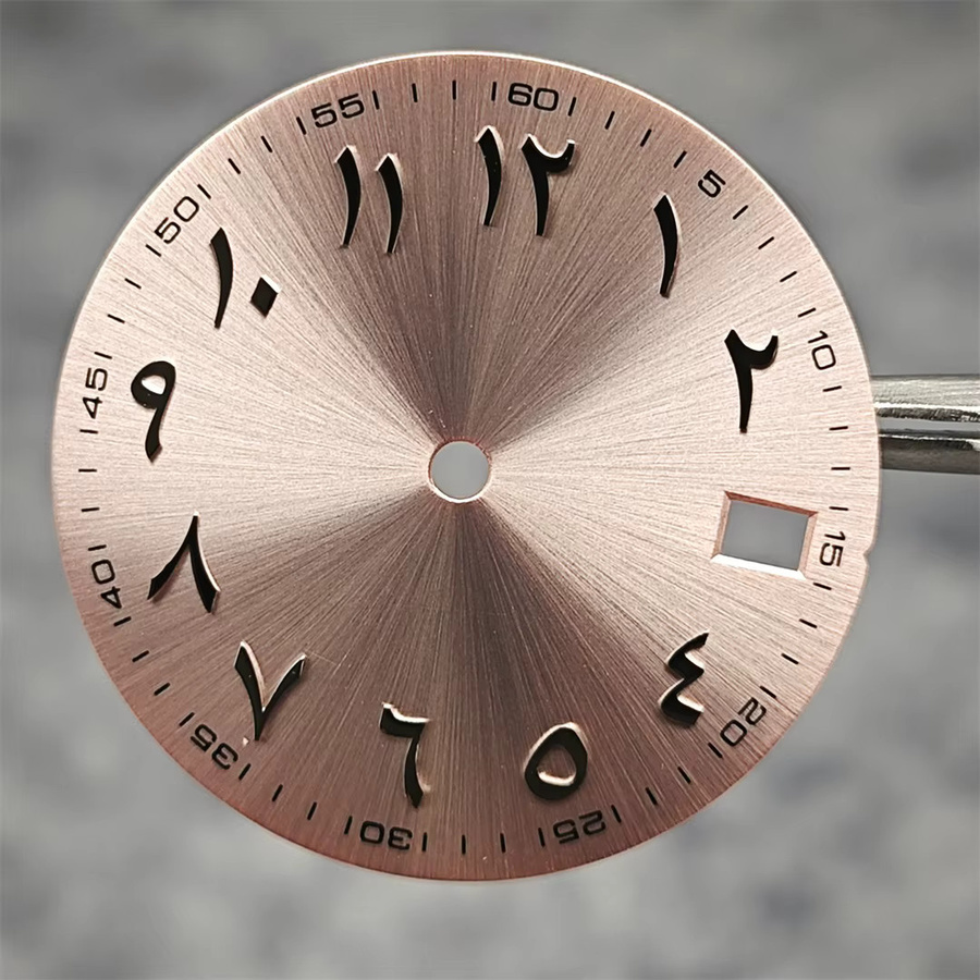 Zifferblatt, Sonnenmuster, arabisches Alphabet, Datum, Roségold, Bronze, 28,5 mm - Bild 3