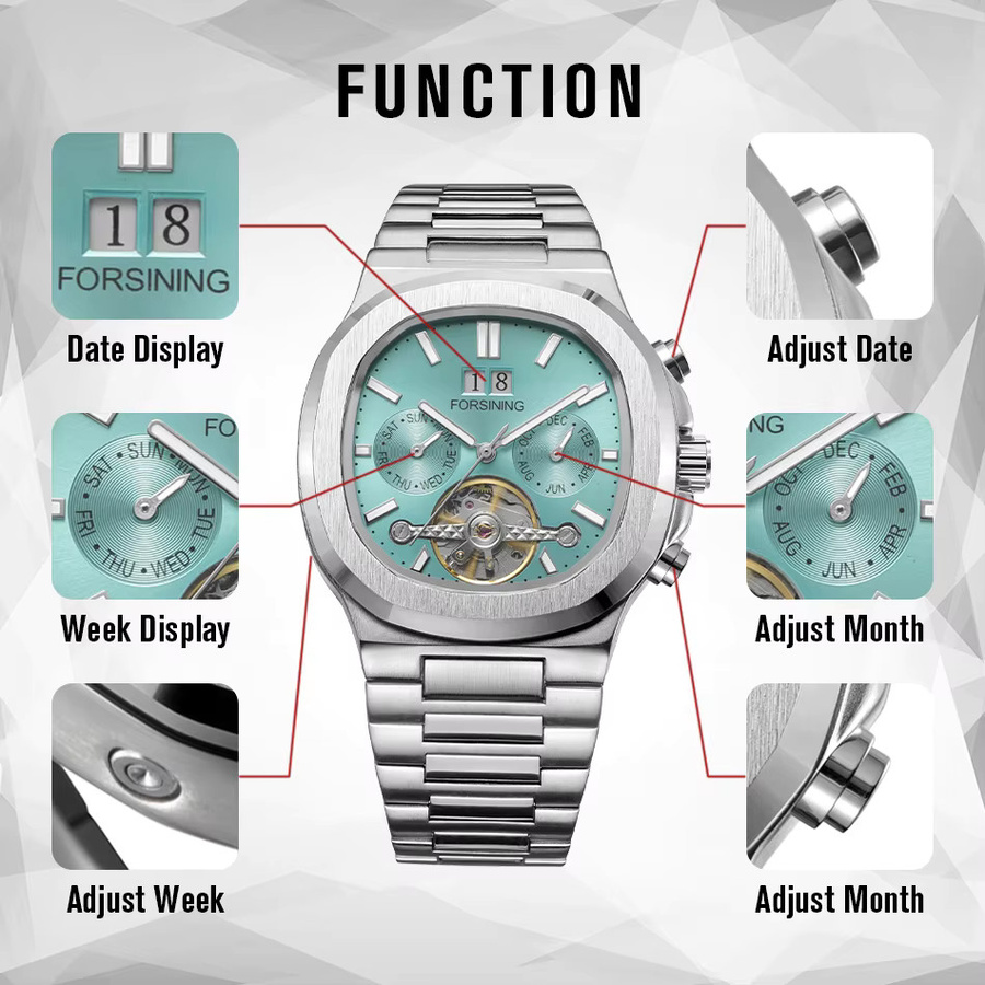 Forsining Armbanduhr, Automatik, Edelstahl, Herren, Silber, Wochentag, Datum - Bild 4