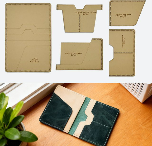 YOMDID 5er Set DIY-Schablonen zur Herstellung von Geldbörsen, Passhüllen und Kartenhaltern in Beige - Bild 1
