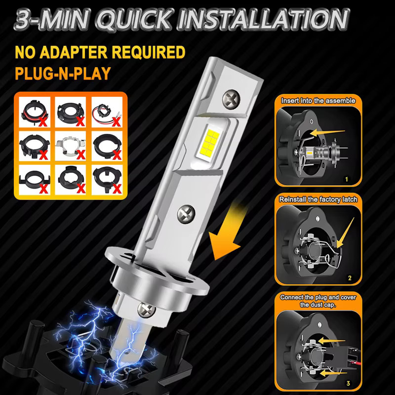 XMSJ H1 H7 LED-Scheinwerferlampen mit Lüfter, CANBUS-kompatible Mini-LED-Leuchten in Silber, 6000 K, 12 V, Plug & Play - Bild 4