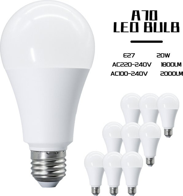 Gatetop LED-Glühbirne E27 mit 20 W, 2000 lm, 6500 K Kaltweiß, Farbe: Weiß - Bild 1