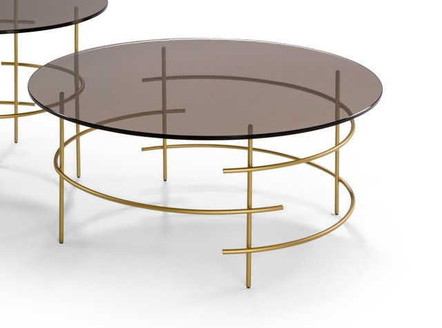 Couchtisch HASSE 8510GB-80RD in Gold mit Bronzeglas und modernem Design, Durchmesser: 80 cm, Höhe: 36 cm - Bild 1