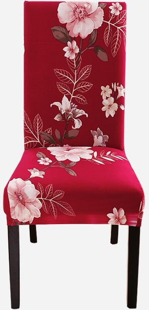 Coolazy Elastischer Stuhlbezug mit floralem Muster in Rot, Waschbarer Stretch-Spandex-Sitzbezug für Esszimmerstühle - Bild 1