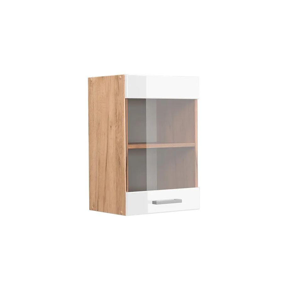 Vicco Küchenglasschrank R-Line Glashängeschrank Weiß Hochglanz und Goldkraft Eiche, B: 40 cm, H: 60 cm, T: 31 cm - Bild 2