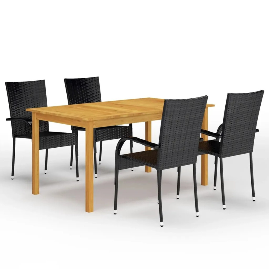 vidaXL 5-tlg Garten-Essgruppe aus Polyrattan und Akazienholz in Schwarz und Braun - Bild 2